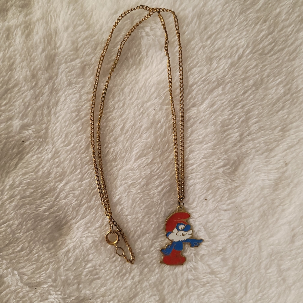 Vintage Papa Smurf Necklace 1980 80s The Smurfs Cartoon‎ Animation Movie TV Prop